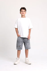 Cutted Grey Denim Short